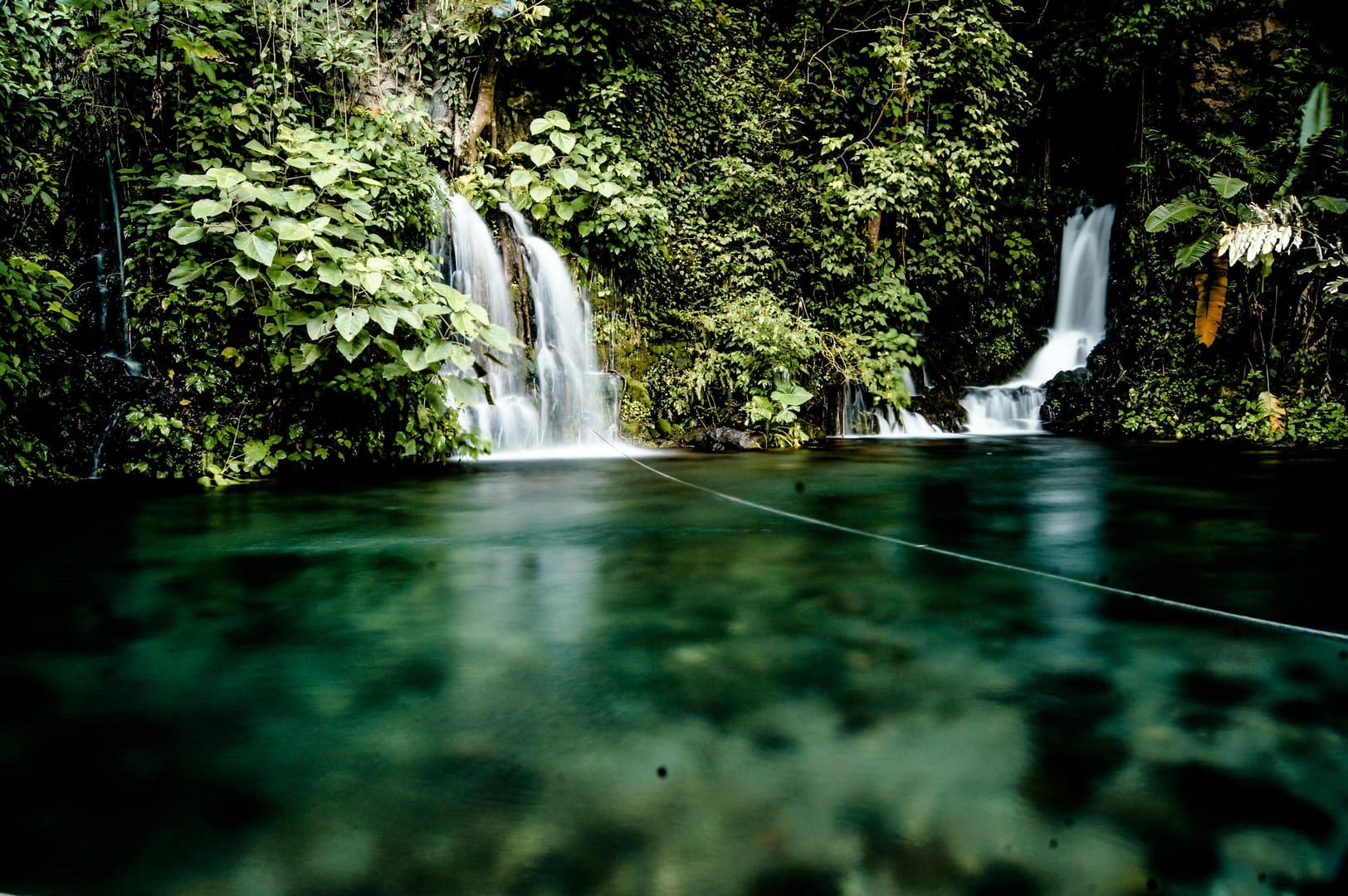 View of the waterfall tiers from the zipline platforms